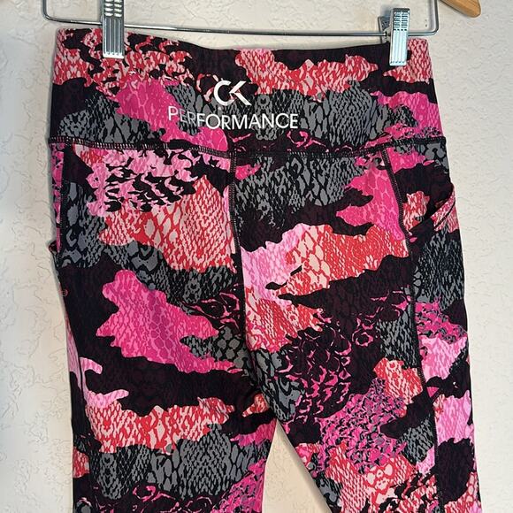 Calvin Klein Performance Pink Black Leggings Compression Medium Artsy Pocket - Picture 4 of 7